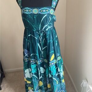Anthropologie Green Floral Maxi Dress